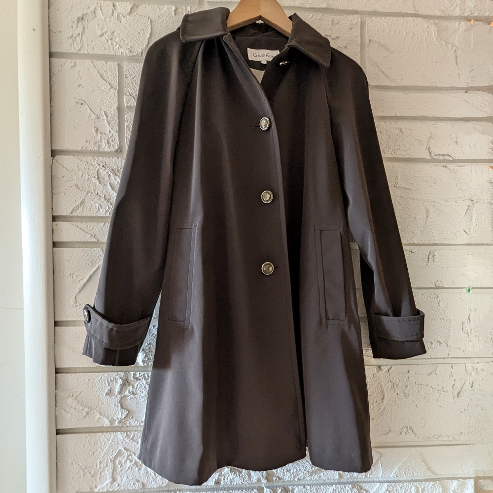 Calvin Klein Ladies' Trenchcoat SMALL Brown Detachable Hood RN#54163